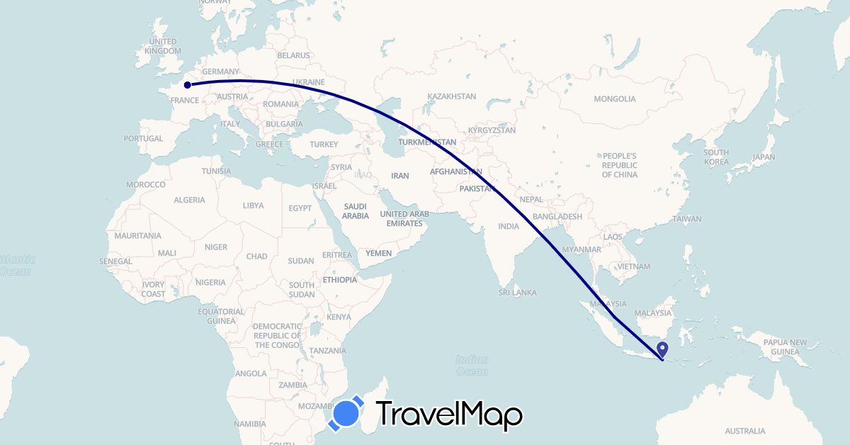 TravelMap itinerary: driving in France, Indonesia, Singapore (Asia, Europe)